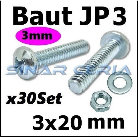 "'''] x30 Set Baut Mur Ring M3 x 20 ( JP 3x20mm) Baut JP M3 3mm 3x20 3x20mm