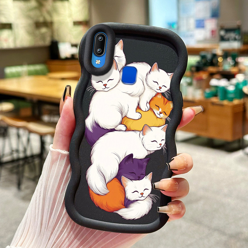 Casing Hp Untuk VIVO Y91 Y91i Y93 Y95 Case pola Kucing Berbulu Warna macaron tekstur lembut softcase