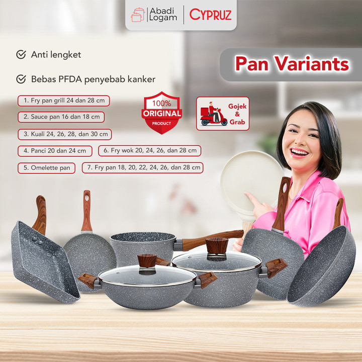 Cypruz Marble Pan Set Variants SaucePan Fry Wok Panci Kuali Wajan Penggorengan Anti lengket