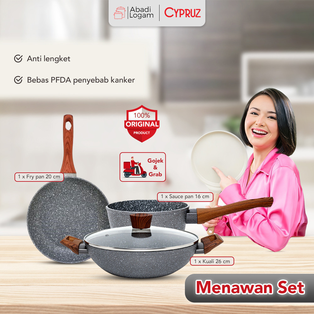 Cypruz Paket Menawan Panci Set Cookware Marble Pan wajan Penggorengan anti lengket