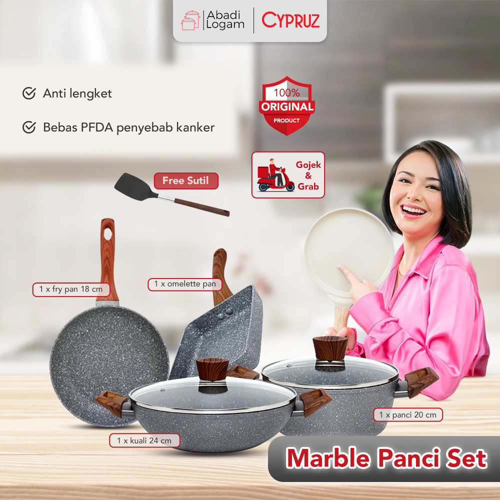 Cypruz Marble Panci Set Paket Royal Cookware Kuali wajan Penggorengan anti lengket