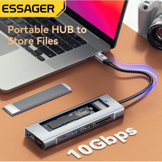 Essager USB C HUB 8 In 1 Splitter PD 100W To HDMI SSD Micro SD Macbook