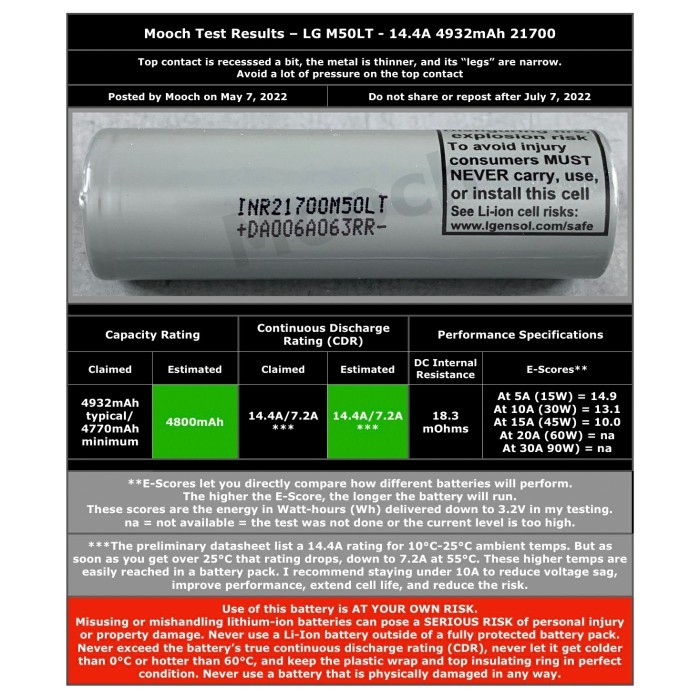 Lg M50Lt Baterai 21700 5000Mah 15A High Capacity Battery Inr21700M50Lt Murah