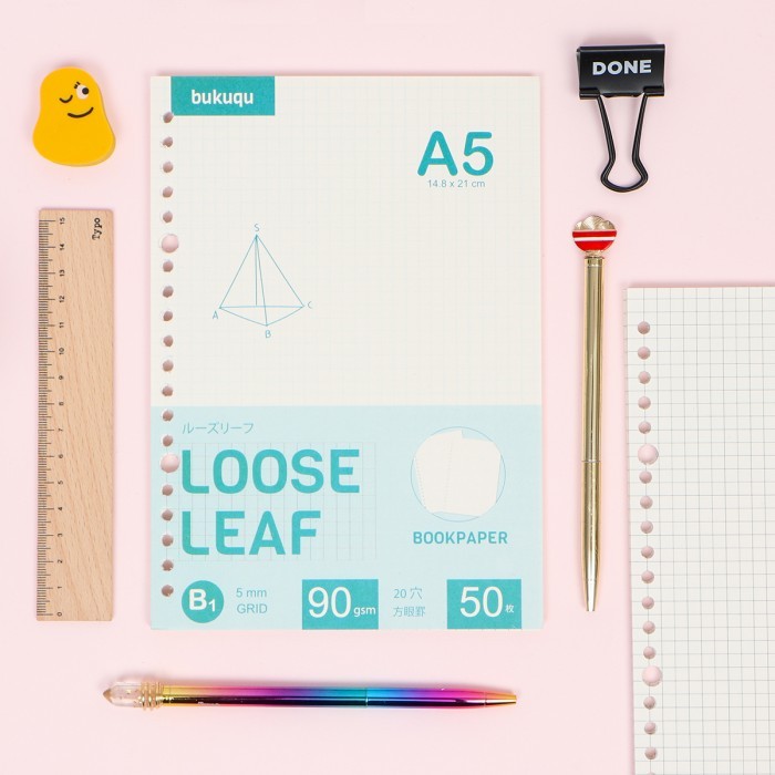 

Bookpaper Loose Leaf (GRID) Kertas Binder/ Isi Notes - (A5) 50 lbr