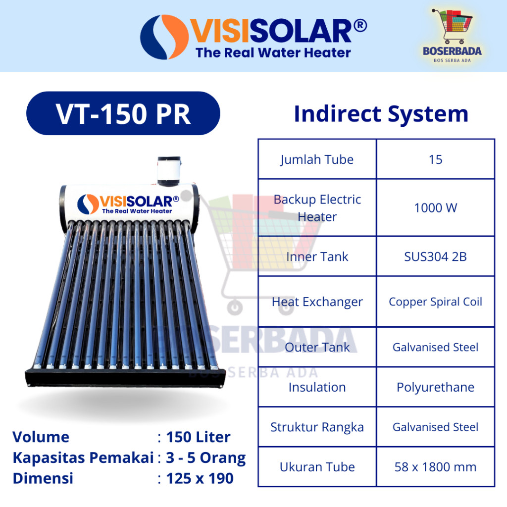 VISI SOLAR - VT-150 PR Pemanas Air Surya / Solar Water Heater