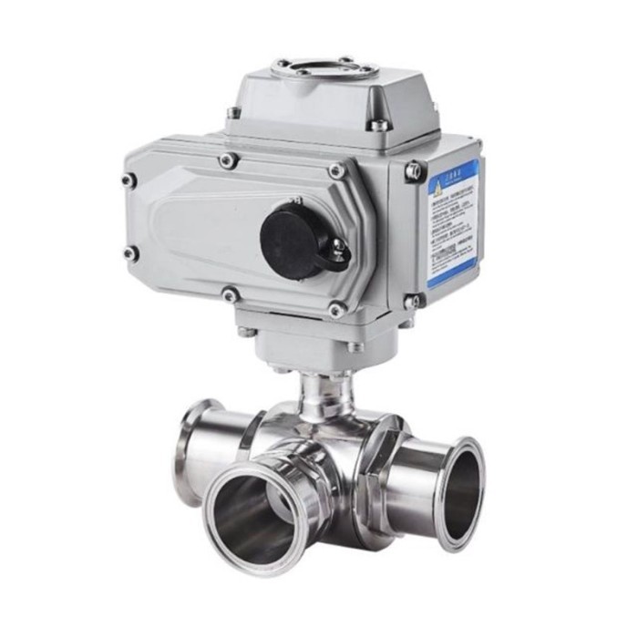 Stainless Steel 304 Quick-loading Electric Three-way Ball Valve Sanitary O.D 32mm Clamp Type T Type 