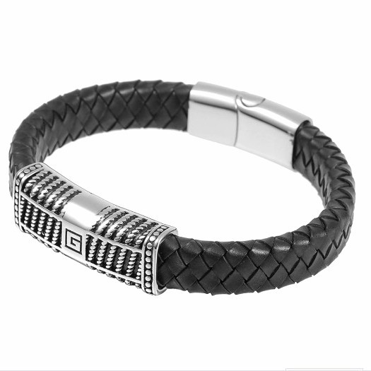 Readyyy Gelang Kulit Asli Titanium Pria Cowok Huruf G Genuine Leather Bracelet