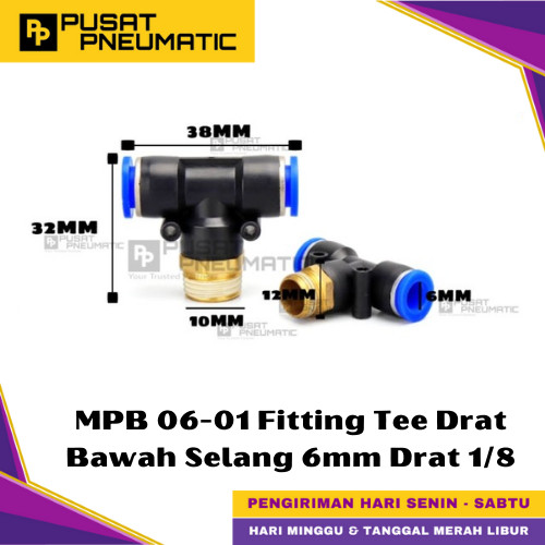 MPB 6-01 One Touch Male Thread T Fitting Slip Lock Socket Push In Connector Nipple Nepel Fitting Tee