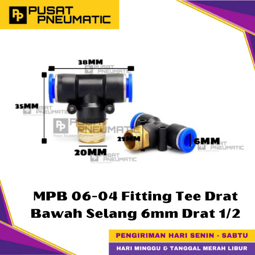 MPB 6-04 One Touch Male Thread T Fitting Slip Lock Socket Push In Connector Nipple Nepel Fitting Tee