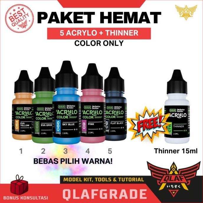 

Paket Hemat Acrylo Beli 5 gratis free thinner - acrylo color