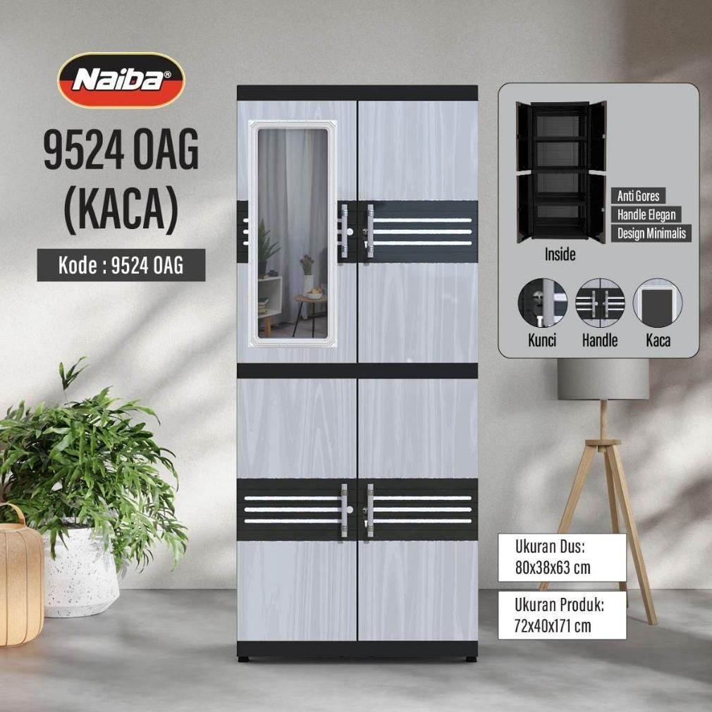 NAIBA Lemari MSC Naiba Fit Ebony Kaca + Kunci (Naiba 9524/9504)