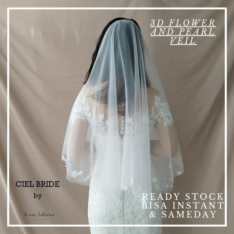 floral wedding veil with pearl kerudung pengantin bordir bunga