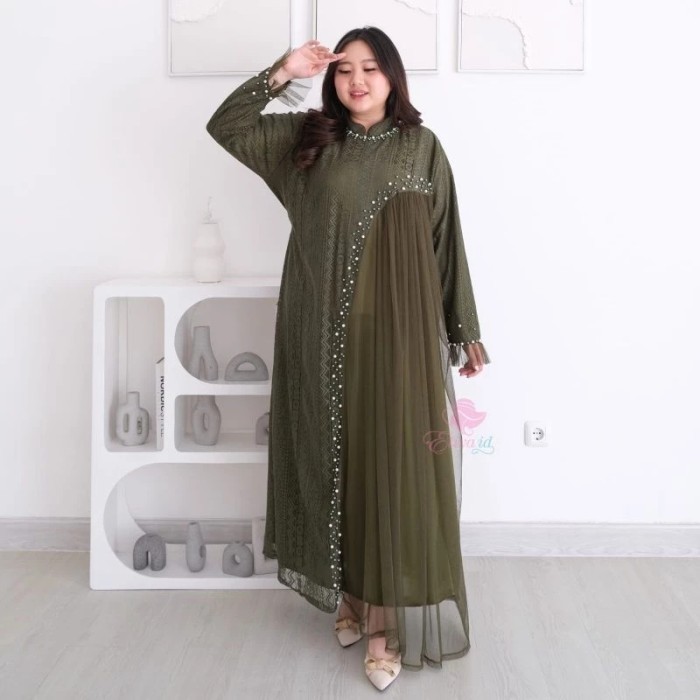 Gamis Zanitha Super Jumbo Pesta Ld 130 140 150 Brukat Tile Mocca