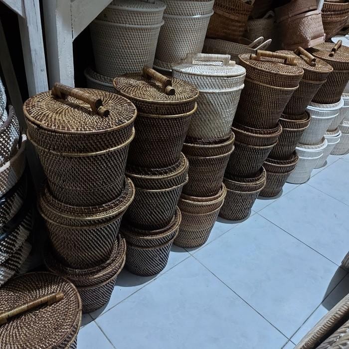 Tempat Sampah Tutup+Alumunium/Antik Brown/Rotan Ate/Anyaman Lombok New 100 % Original