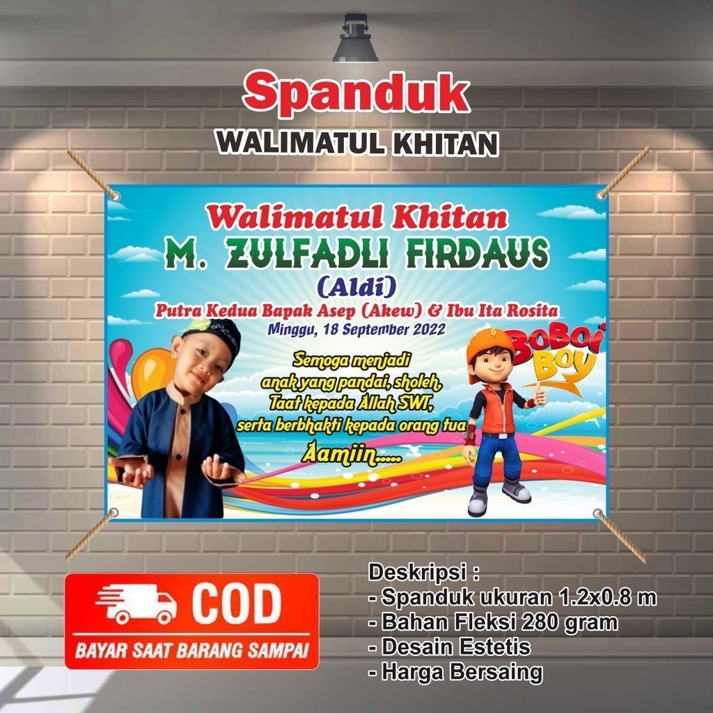 Spanduk Banner Walimatul Khitan | Desain Anak Islami Lucu | Custom Nama COD Murah