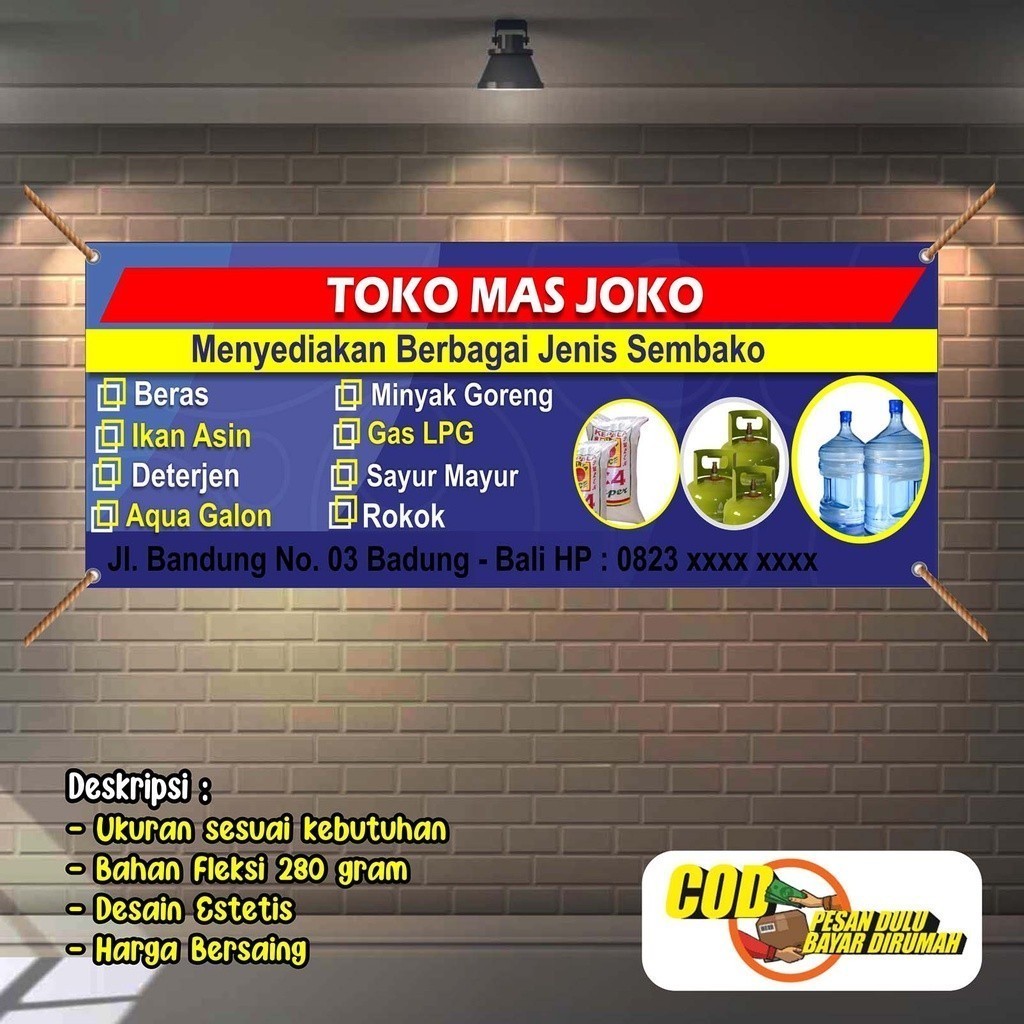 Spanduk Banner Toko Kelontong & Sembako | Desain Warung Harian | Ukuran 3x1m Murah COD