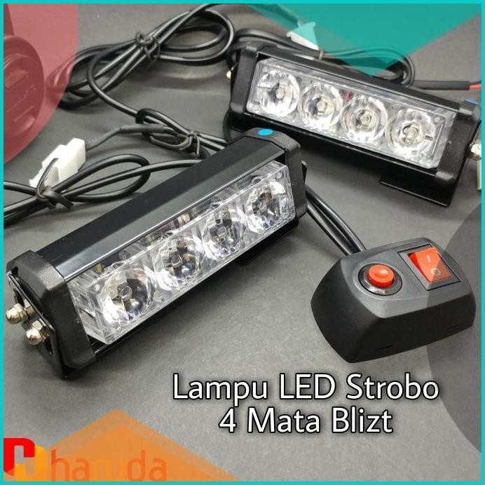 Lampu Strobo Blizt LED 4 Mata 10 Mode Kedipan 07D35Z4 promo