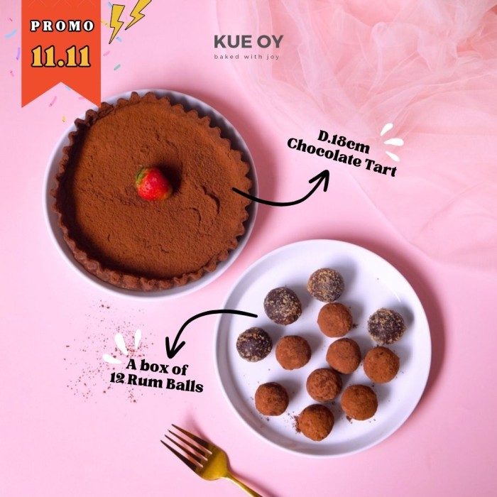 

Kue Oy Bundle Promo - Chocolate Tart & Choco Rum Balls - Birthday Hampers Ulangtahun Pie Coklat New