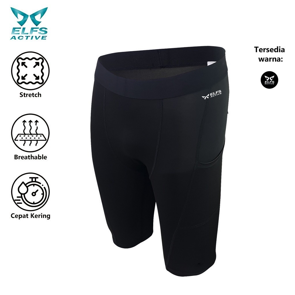 ELFS ACTIVE Compression Celana Pendek Pria Legging Gym Baselayer Short Pants Celana Olahraga