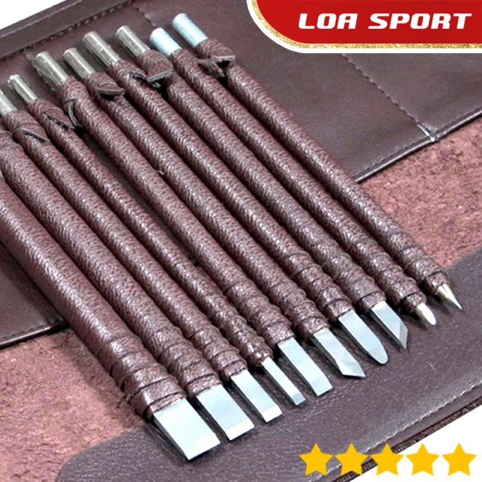 PROMO Pahat Ukir Seni Kerajinan 10 Mata Pisau Besi Tungsten Sarung Kulit