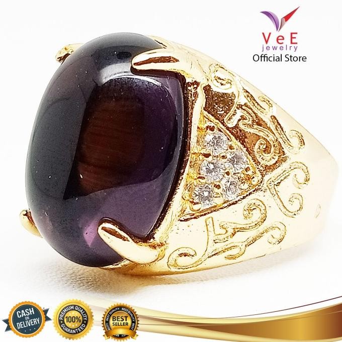 Cincin Emas Pria Batu Kecubung Ungu - Vee Cincin Pria Batu Akik Original Dan Terpercaya