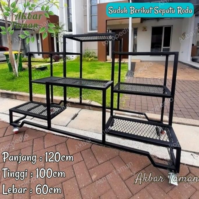 Rak Bunga Besi Susun Plus Sepatu Roda / Planter Pot Bunga Besi Hollow Erendias42