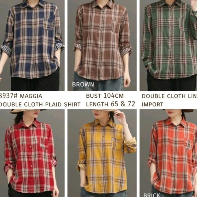 kemeja kotak kotak square motif wanita shirt hem cantik baju Terlaris