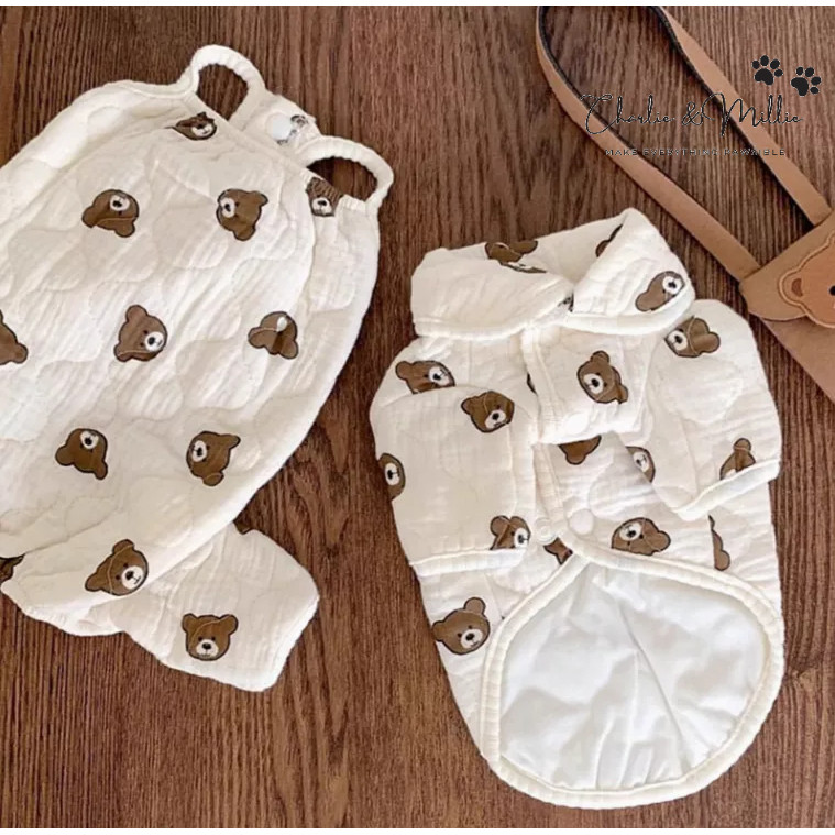 Charlie - Baju Anjing & Kucing Piyama Lengan Panjang Hangat Motif Teddy Bear