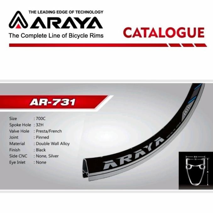 Velg Rims 700c fixie Roadbike 32 hole black cnc - Araya AR 731