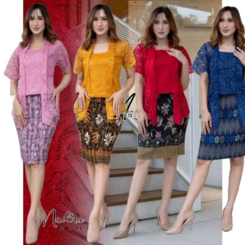 dem setelan kebaya modern kutu baru lengan pendek / kebaya brokat remaja modern / kebaya jumbo maroo