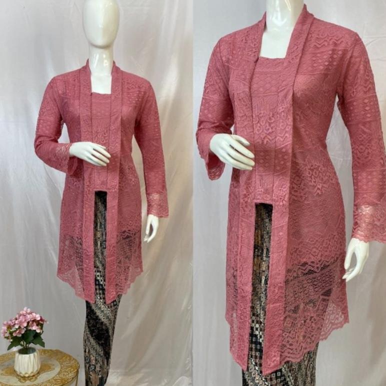 dem setelan kebaya tunik brokat kutubaru lengan panjang busui kebaya pesta kondangan tunik brukat mo