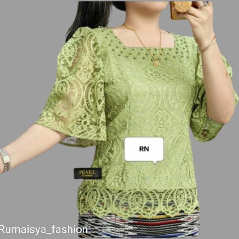 dem blouse kebaya lengan kembang atasan wanita kekinian,atasan wanita terlaris,atasan brokat mewah,b