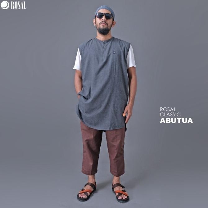 Terbaru | Rompi Sholat Classic Rosal Abu Abu Tua, Rompi Sholat Pria Bahan Katun Supernova Kerah Oblo