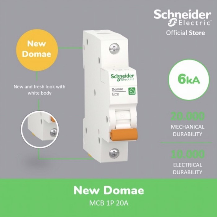PROMO! MCB 20A Schneider Hijau Domae / MCB Sneider 20 ampere 1 Phase 100% ORI