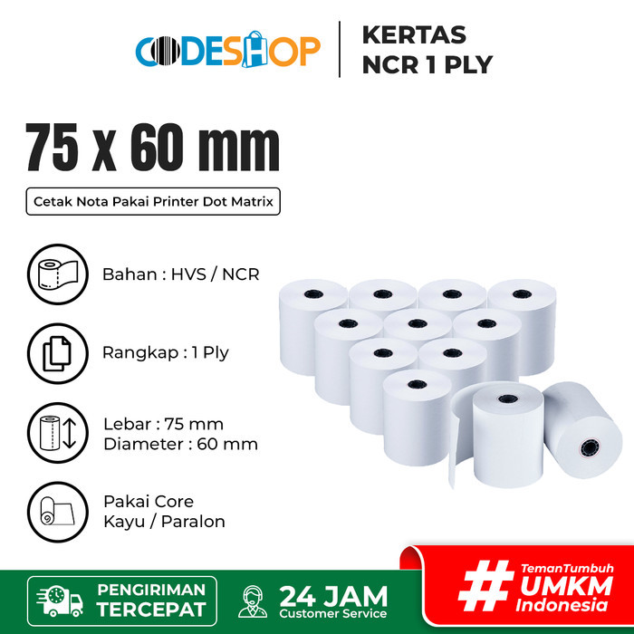 

HOT SALE! 1 SLOP KERTAS STRUK KASIR NCR 75x60 mm 1 ply