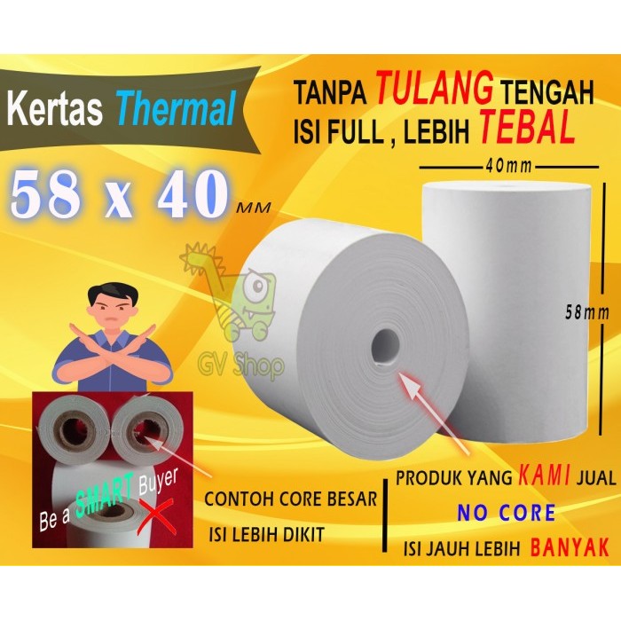 

PROMO! 58 x 40 MM Kertas Struck Printer Thermal TEBAL 58x40mm isi 100 Roll