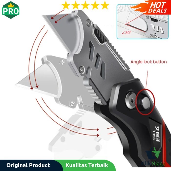 

TERLARIS! AIRAJ Pisau Cutter Lipat Folding Utility Knife Angle Adjustable 18mm