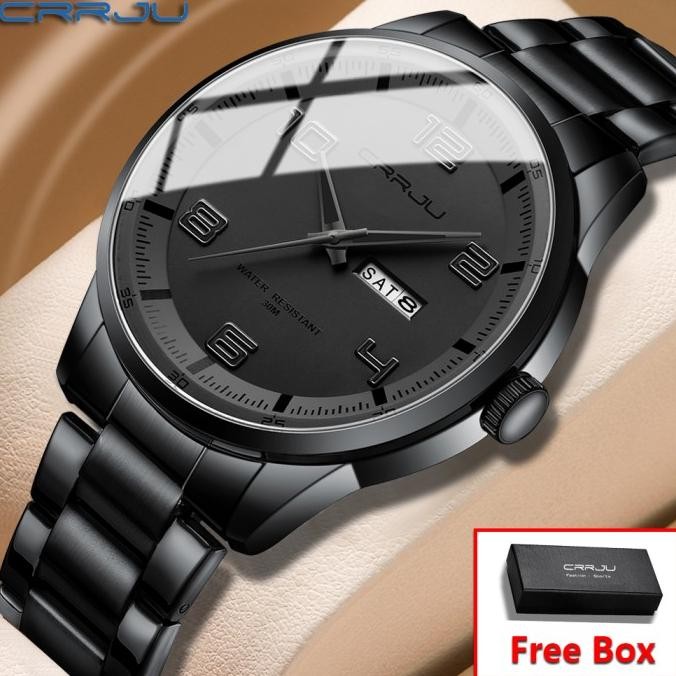 CRRJU Jam Tangan Pria Anti Air Original Bercahaya Kalender Jam Cowok Terlaris