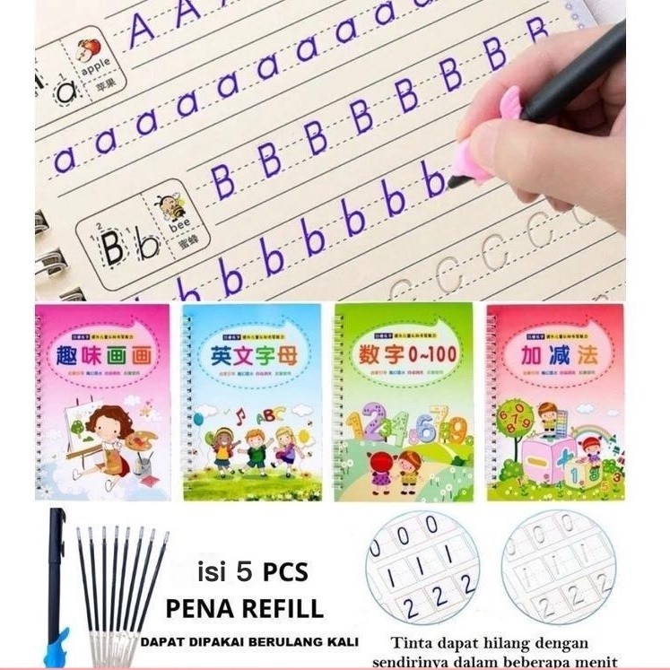 

Sank Magic Buku 1Set Isi 4 Buku+Pulpen Atau 3Buku+Pulpen Edukasi 3D Belajar Menulis Anak TK PAUD Angka Huruf Buku Ajaib Tulisan Hilang Sendiri A4U2