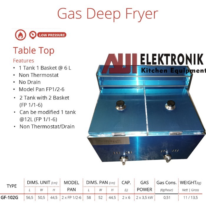 Getra Gas Deep Fryer type GF-102G/Penggorengan Gas/Gas Deep Fryer