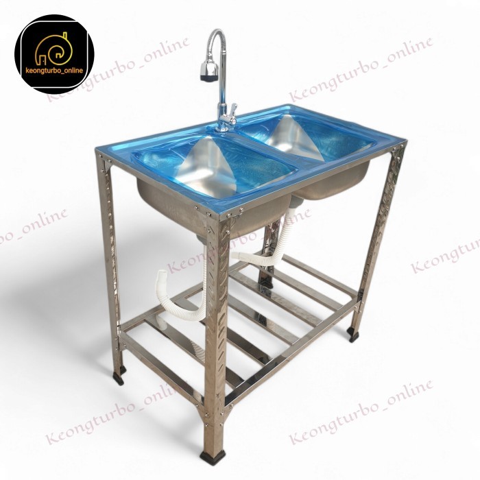 meja bak tempat cuci piring 2 lubang 80x48x80cm table kitchen sink portable 8048 dua lobang knock