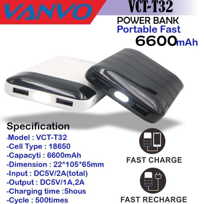 POWER BANK VANVO 6600MAH VCT-T32 PB DOMON LCD FAST CHARGING Terlaris