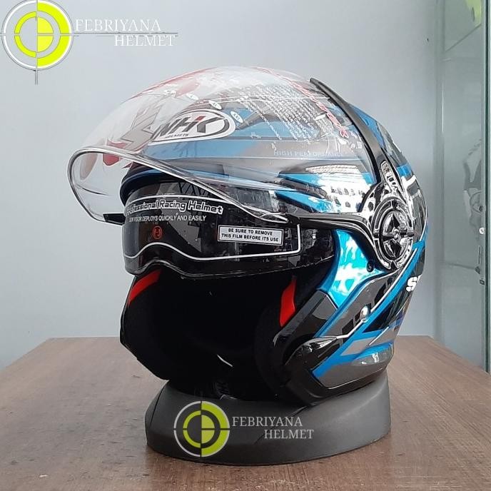HELM NHK GLADIATOR TOURING BLUE HALFFACE DOUBLE VISOR Terlaris