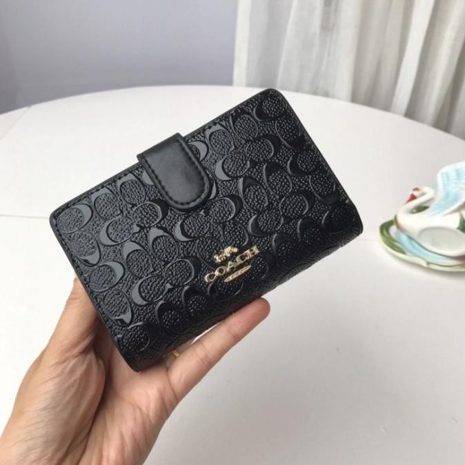 Promo Dompet Coach Wanita Corner Zip Wallet Embossed Branded Original Authentic