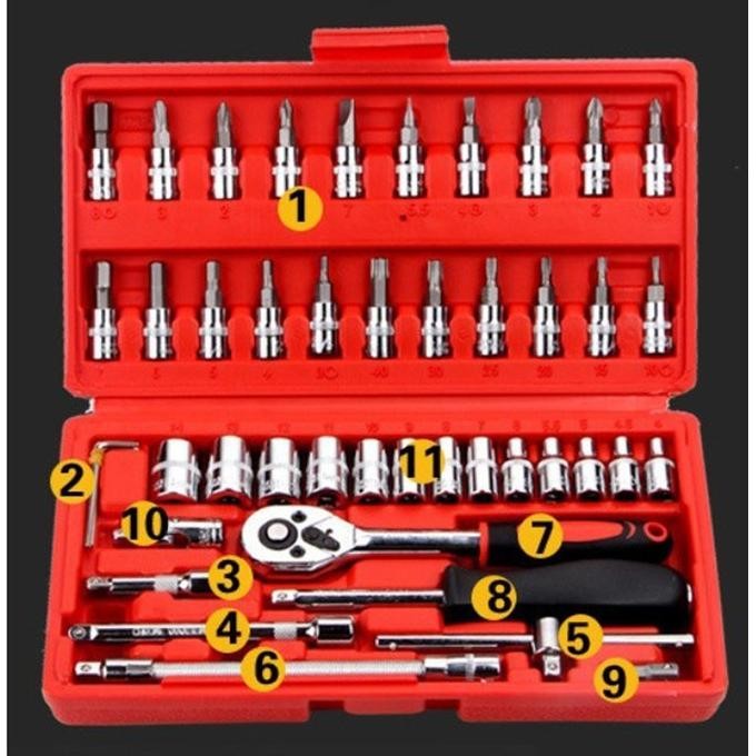 Grosir Kapusi K-9819 Kunci Sok 46 Pcs Shock Set 1/4 Inch