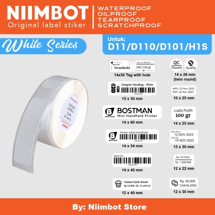 

Thermal Label Printer Sticker Niimbot D11 / D110 Refill Label - White