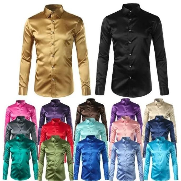 KEMEJA SATIN PRIA ukuran XS sampai JUMBO/ Kemeja Kondangan Pria Terlaris