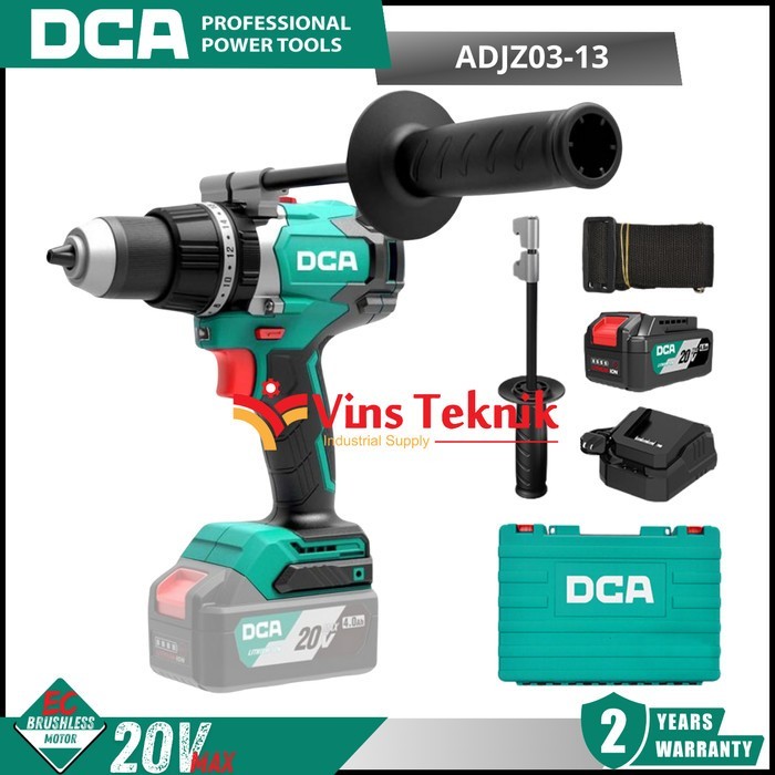 Brushles Hammer Drill Dca Messin Bor Baterai 13Mm 20V Dca Adjz03-13