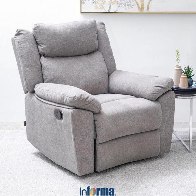 Informa Gilford Sofa Recliner Fabric 1 Seater - Abu-Abu Tempat Duduk Rebahan Sofa Santai Ruang Tamu 