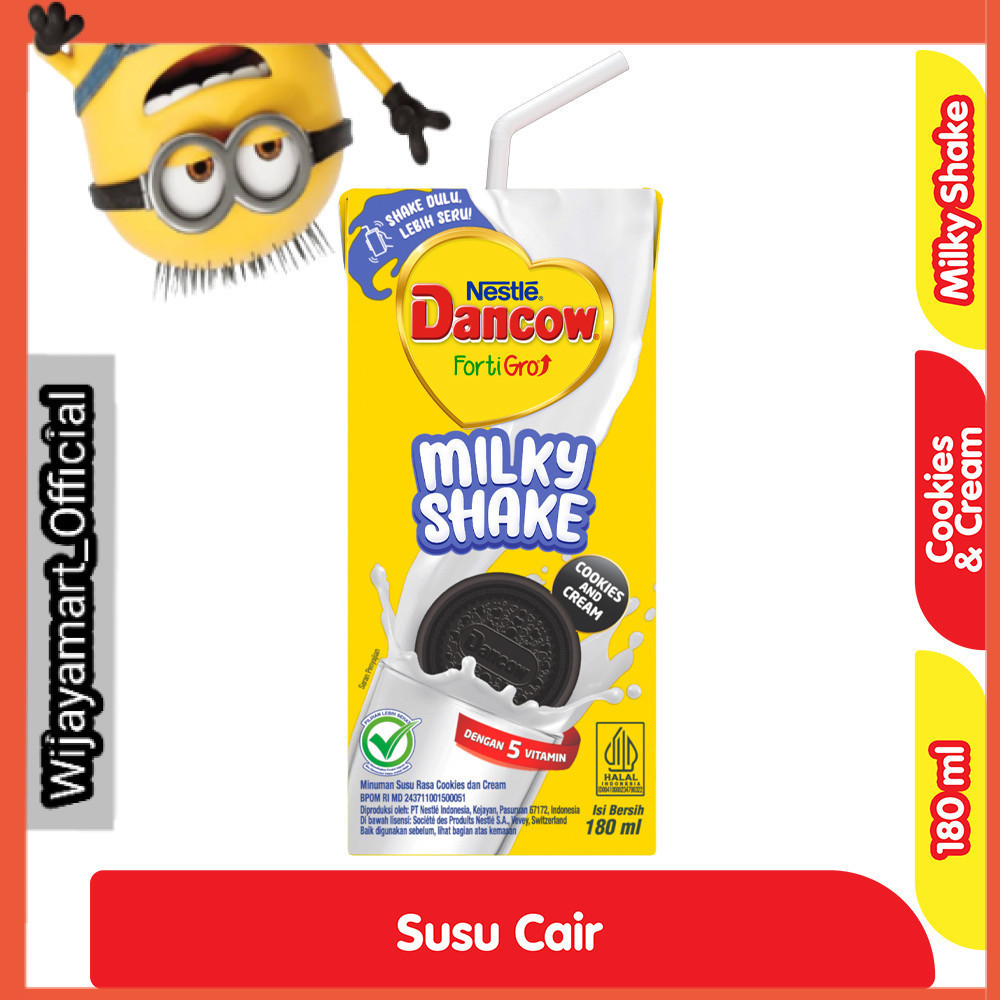 

Nestle Dancow FortiGro Milkyshake Susu UHT Cookies & Cream Kotak 180 ml